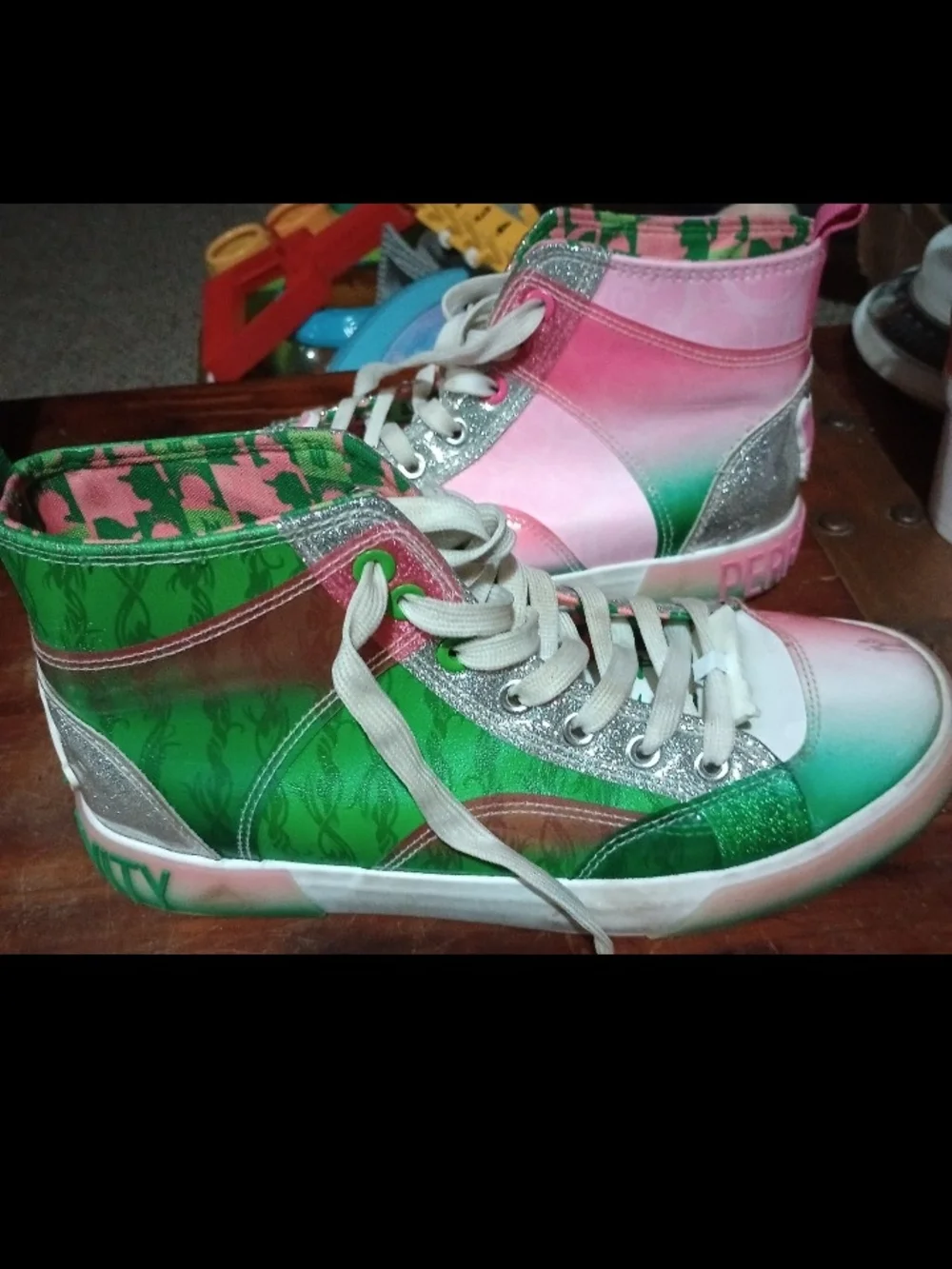 Wicked Lace-Up High-Top Sneakers in Pink & Green